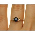 inel victorian. safir, diamante & aur 14K. cca 1900 Marea Britanie